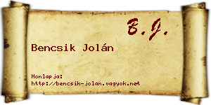 Bencsik Jolán névjegykártya