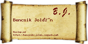 Bencsik Jolán névjegykártya